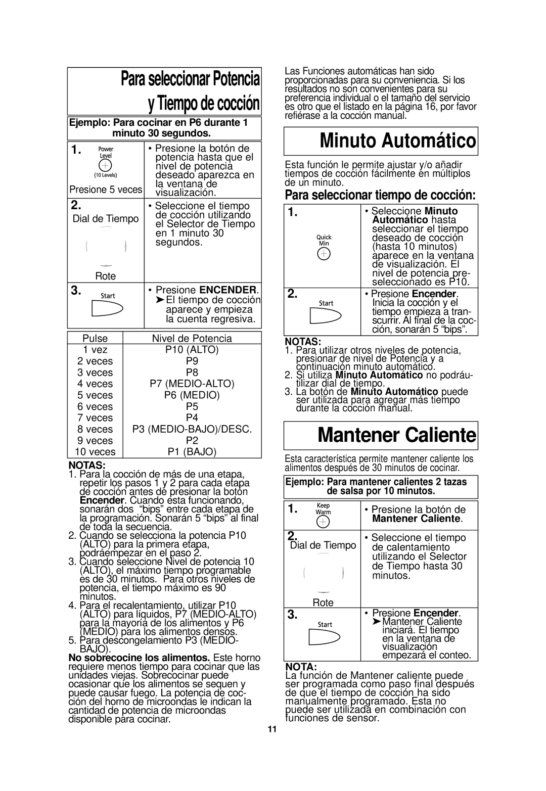 Panasonic NN-SD688S, NN-SD698S important safety instructions Mantener Caliente, Para seleccionar tiempo de cocción 