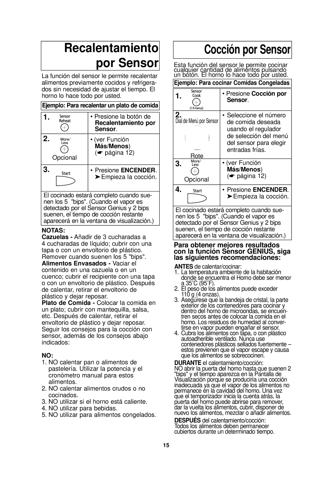 Panasonic NN-SD688S, NN-SD698S important safety instructions Ejemplo Para recalentar un plato de comida, Sensor 