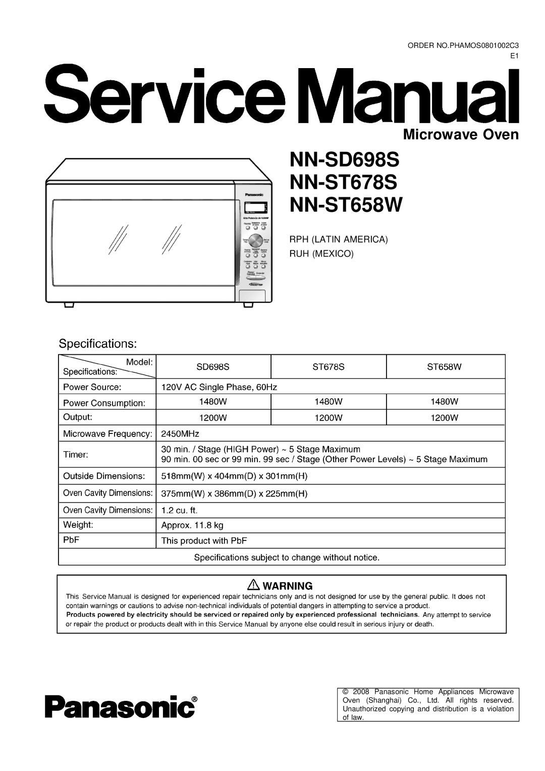 Panasonic manual NN-SD698S NN-ST678S NN-ST658W 