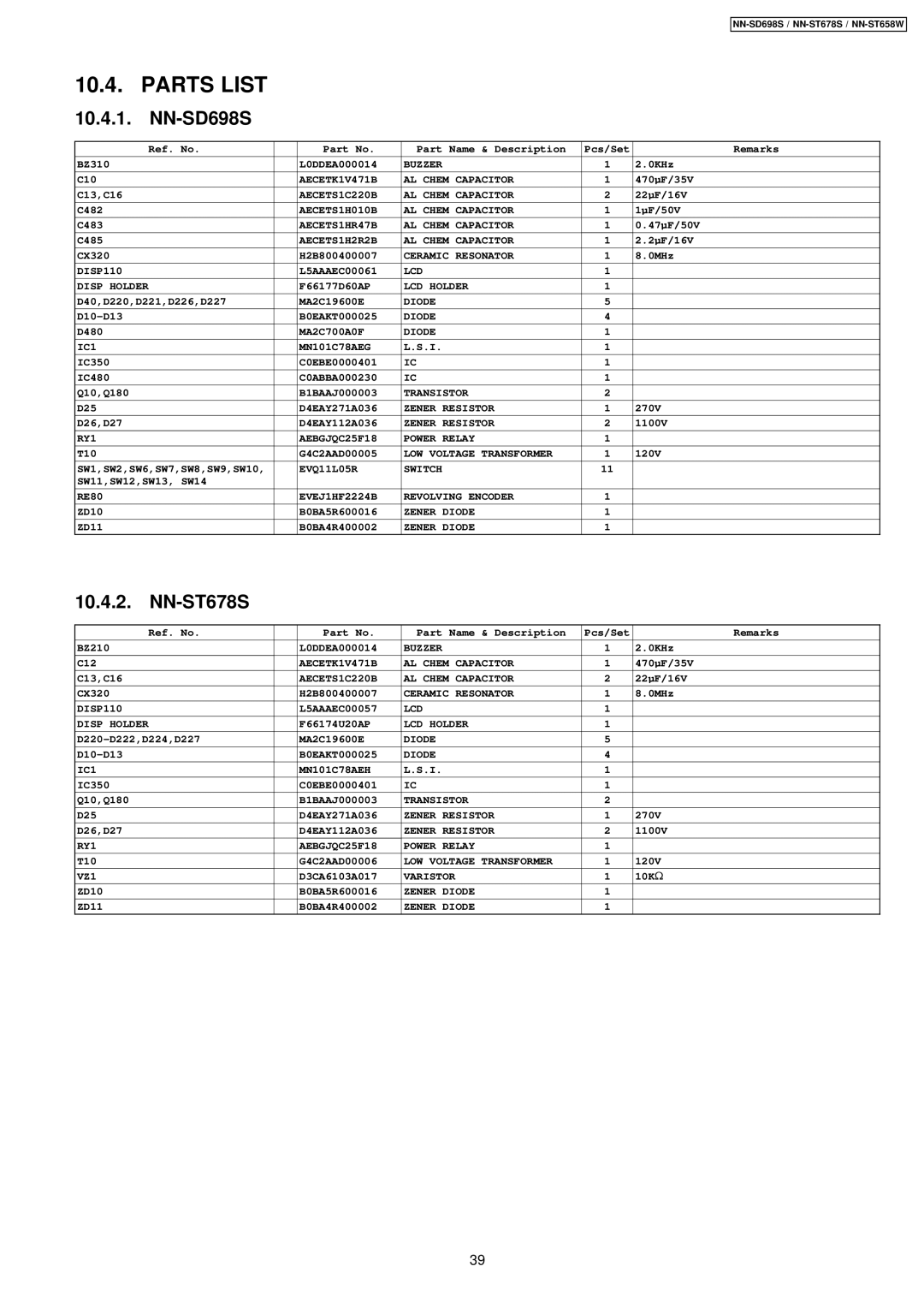 Panasonic NN-SD698S, NN-ST678S, NN-ST658W manual 