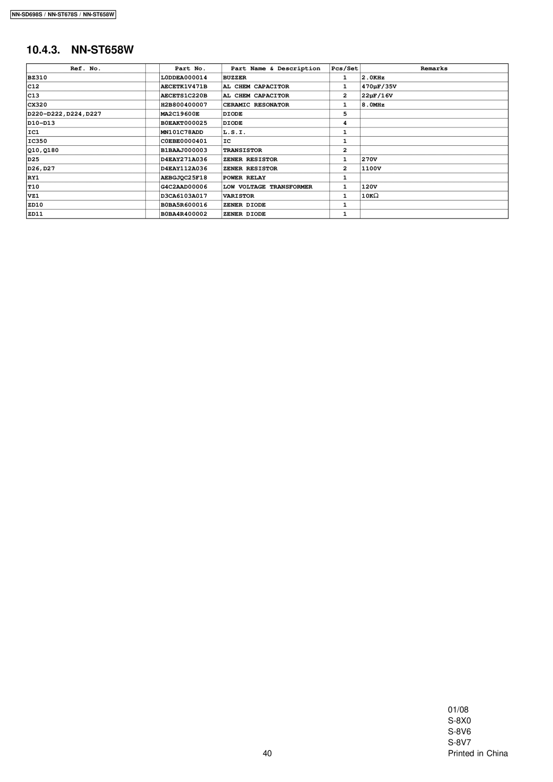 Panasonic NN-ST678S, NN-SD698S, NN-ST658W manual 01/08 