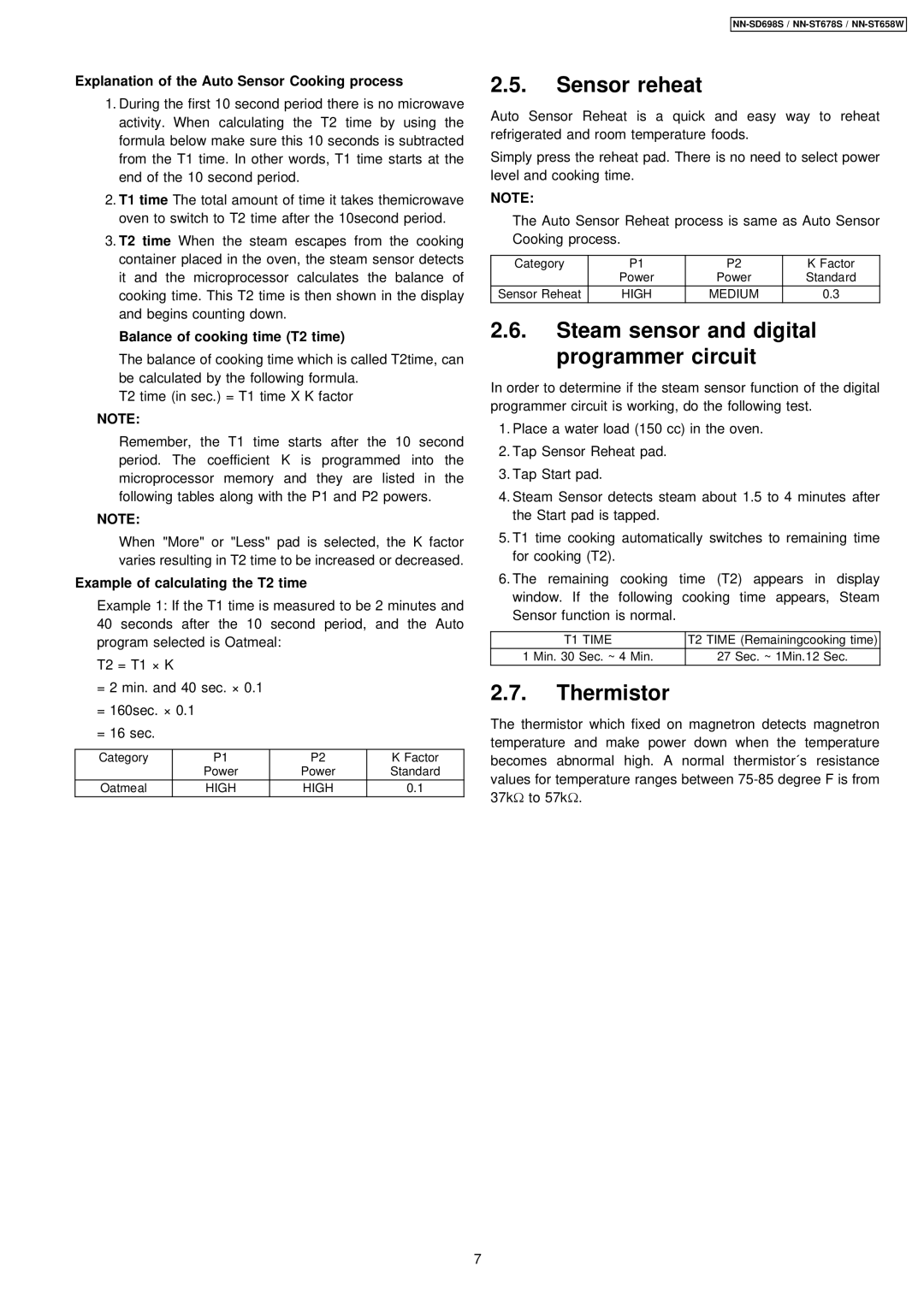 Panasonic NN-ST678S, NN-SD698S, NN-ST658W manual Sensor reheat, Thermistor, Explanation of the Auto Sensor Cooking process 