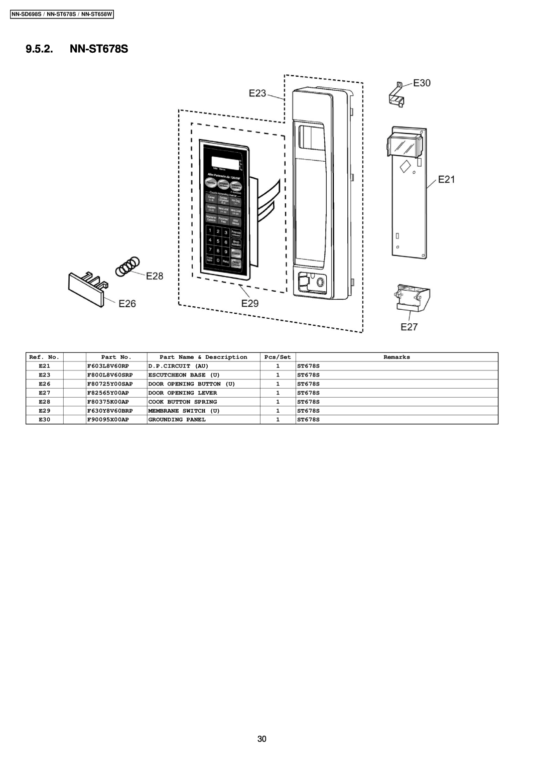 Panasonic NN-SD698S, NN-ST658W manual NN-ST678S 