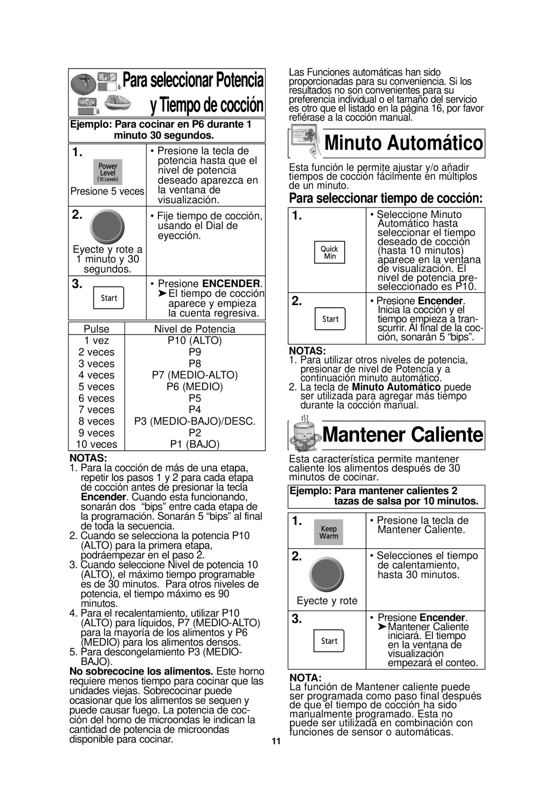 Panasonic NN-SD768W, NN-SD768B operating instructions Mantener Caliente, Para seleccionar tiempo de cocción 