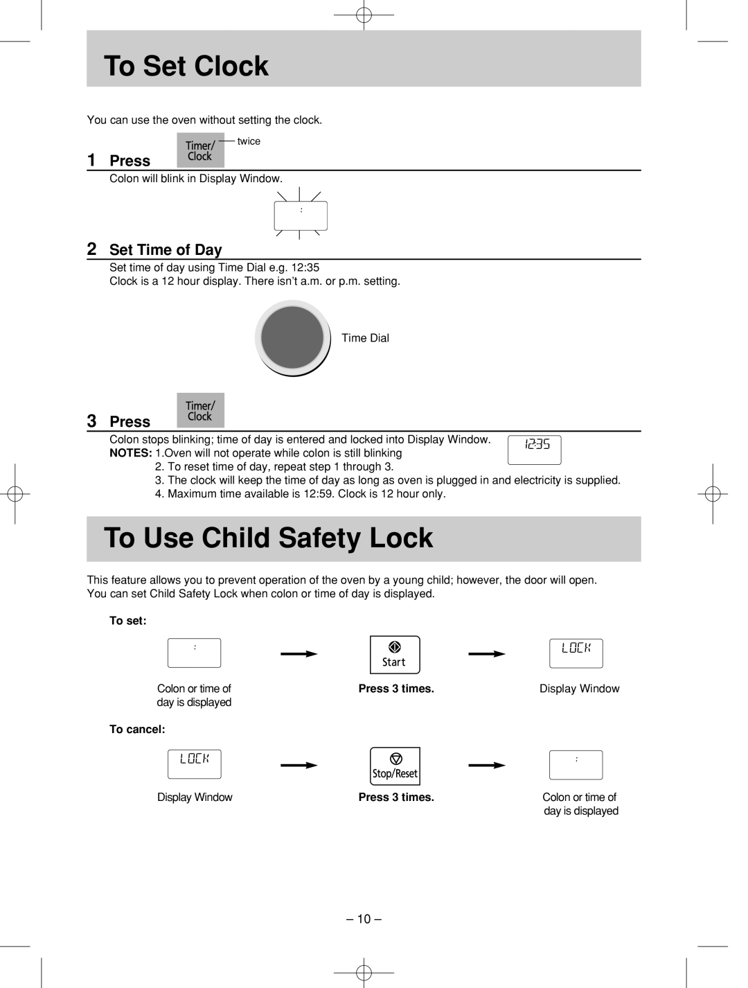 Panasonic NN-SD786S manual To!!Set!!! Clock, To Use Child Safety Lock, Set Time of Day, To set, To cancel 