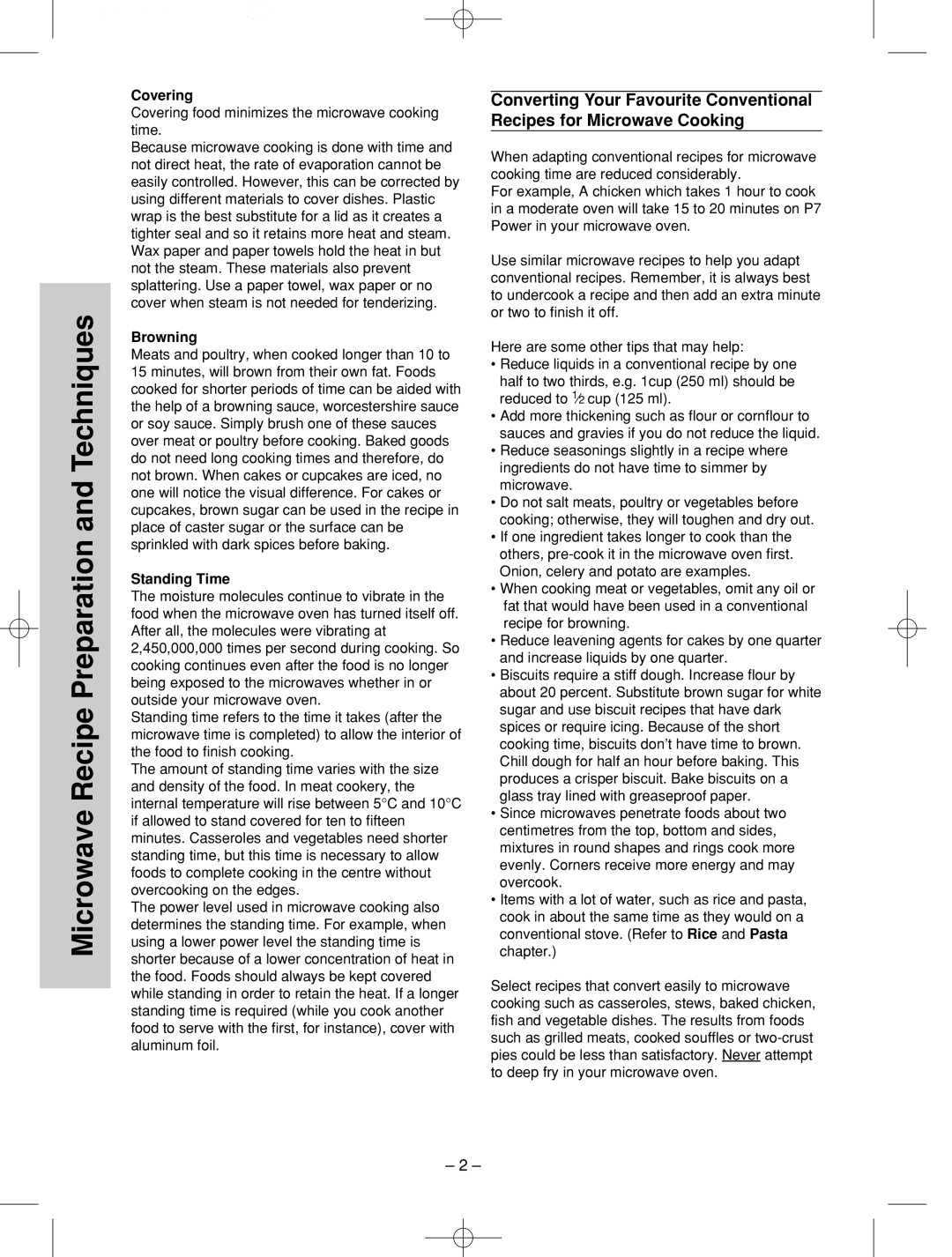 Panasonic NN-SD786S manual Covering food minimizes the microwave cooking time, Browning, Standing Time 