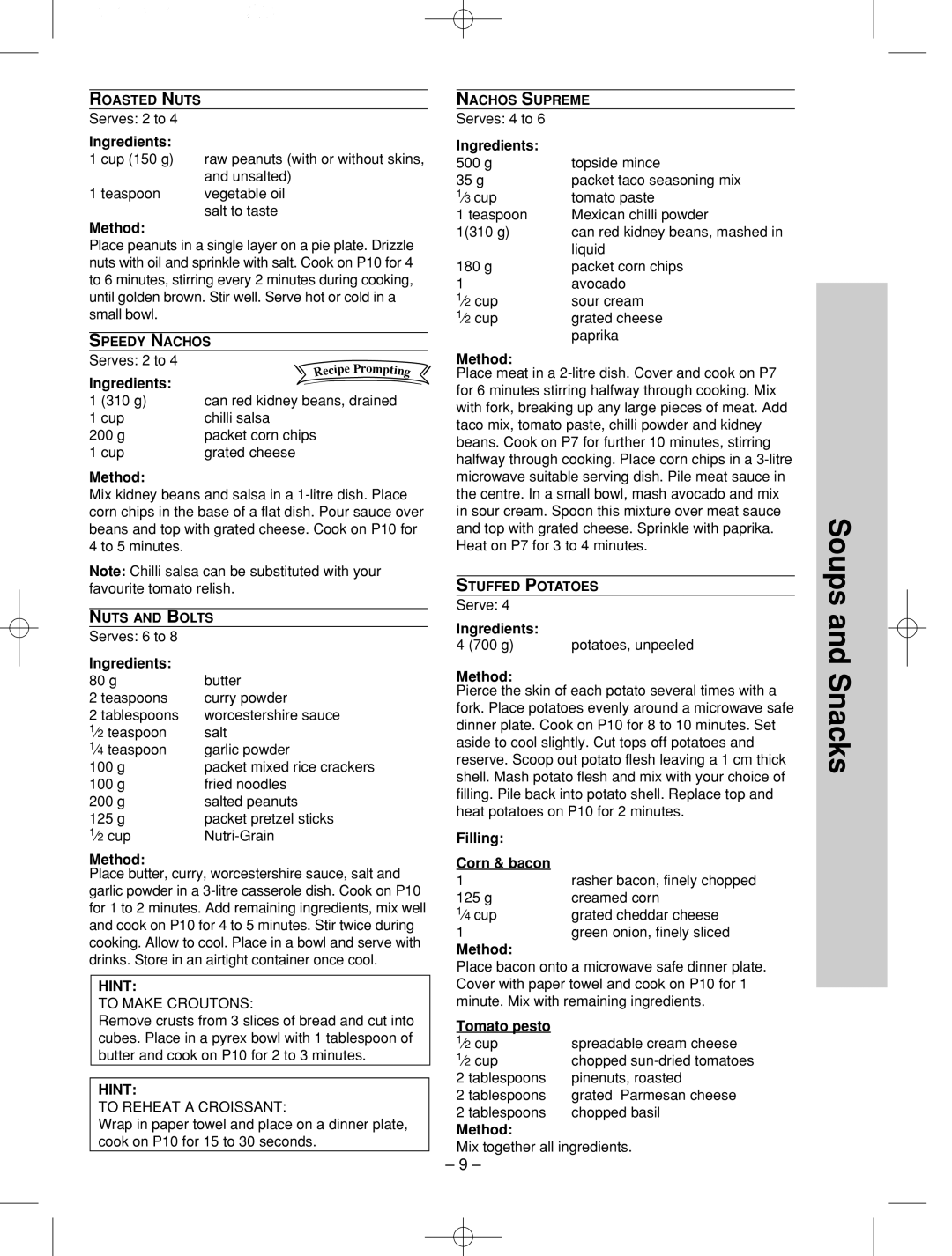 Panasonic NN-SD786S manual Hint, Filling Corn & bacon, Tomato pesto 