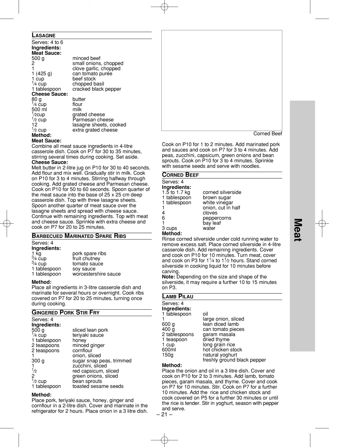 Panasonic NN-SD786S manual Ingredients Meat Sauce 500 g, Cheese Sauce, Method Meat Sauce 