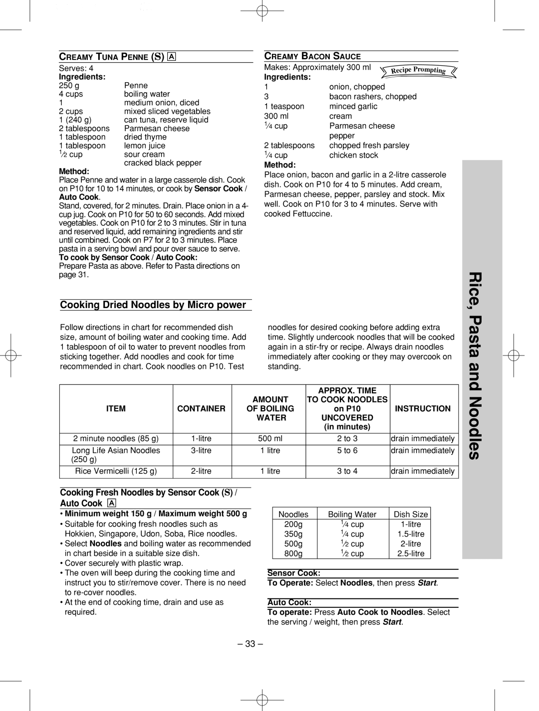 Panasonic NN-SD786S manual Pasta and Noodles, Cooking Dried Noodles by Micro power, Instruction 