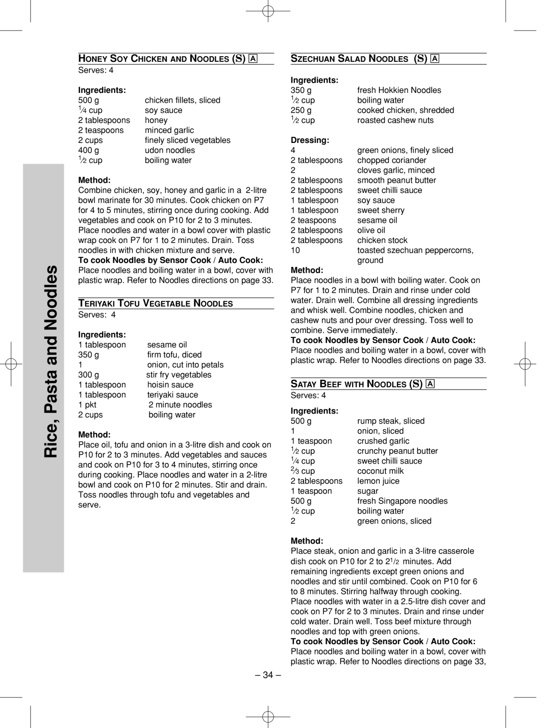 Panasonic NN-SD786S manual To cook Noodles by Sensor Cook / Auto Cook 