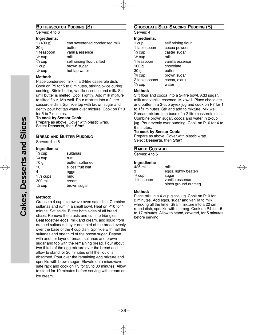 Panasonic NN-SD786S manual ⁄3 cup Sultanas ⁄4 cup Rum 70 g, Slices fruit loaf, 11⁄3 cups Milk 300 ml Cream Brown sugar 