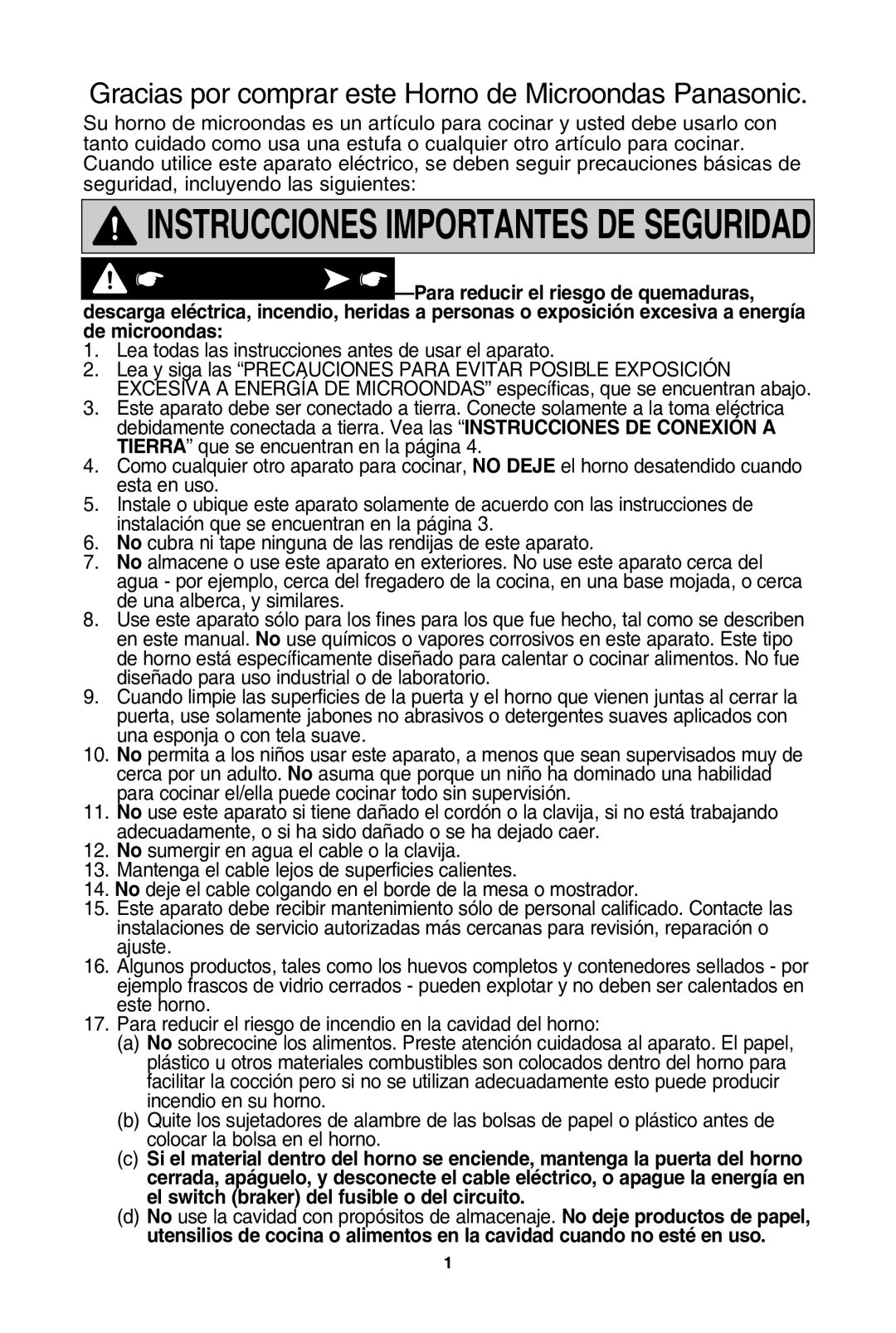 Panasonic NN-SD762S warranty Instrucciones iMPortantes de seguridad, Gracias por comprar este Horno de Microondas Panasonic 