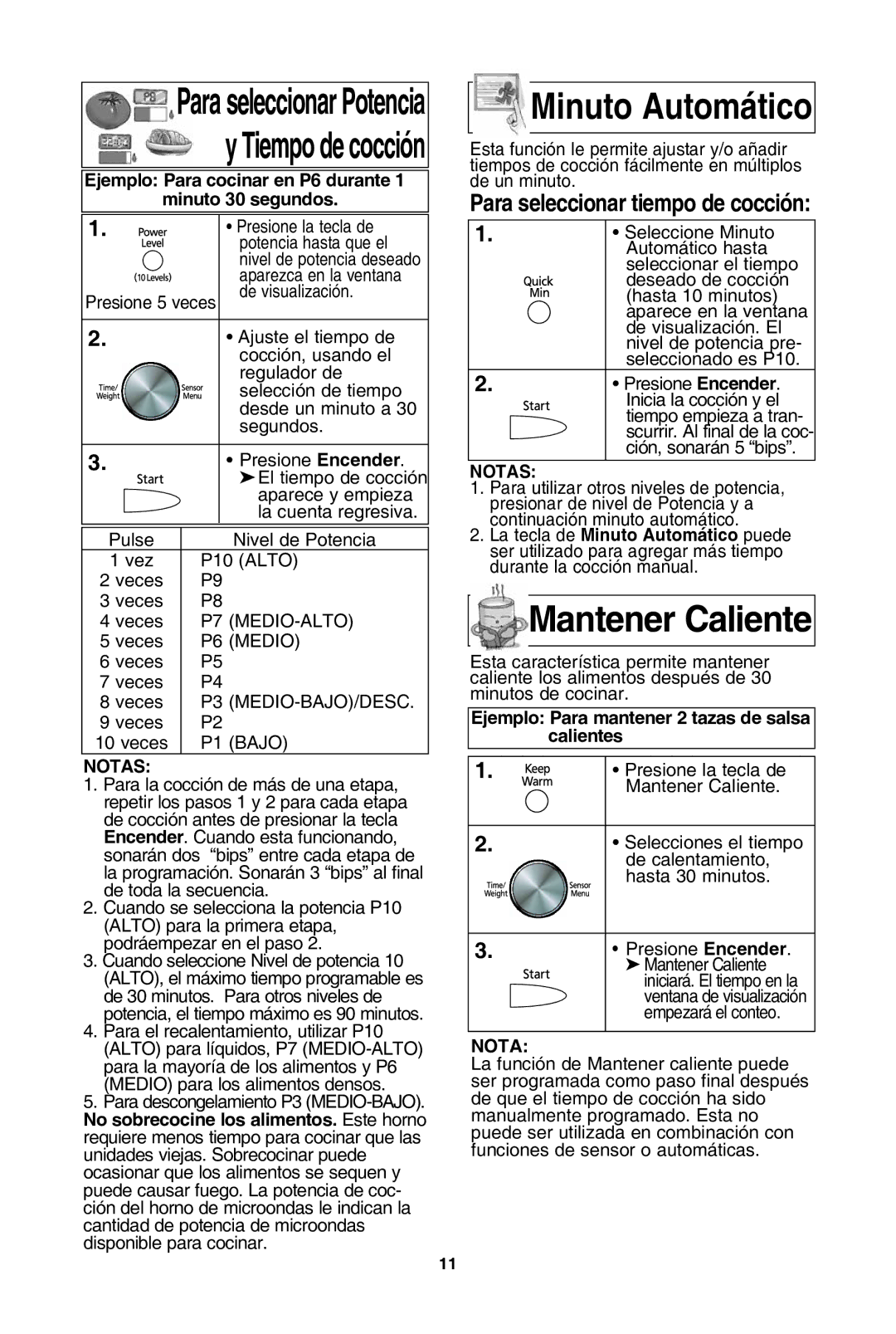 Panasonic NN-SD772S, NN-SD962S, NN-SD762S, NN-SD972S warranty Mantener caliente, Para seleccionar tiempo de cocción 