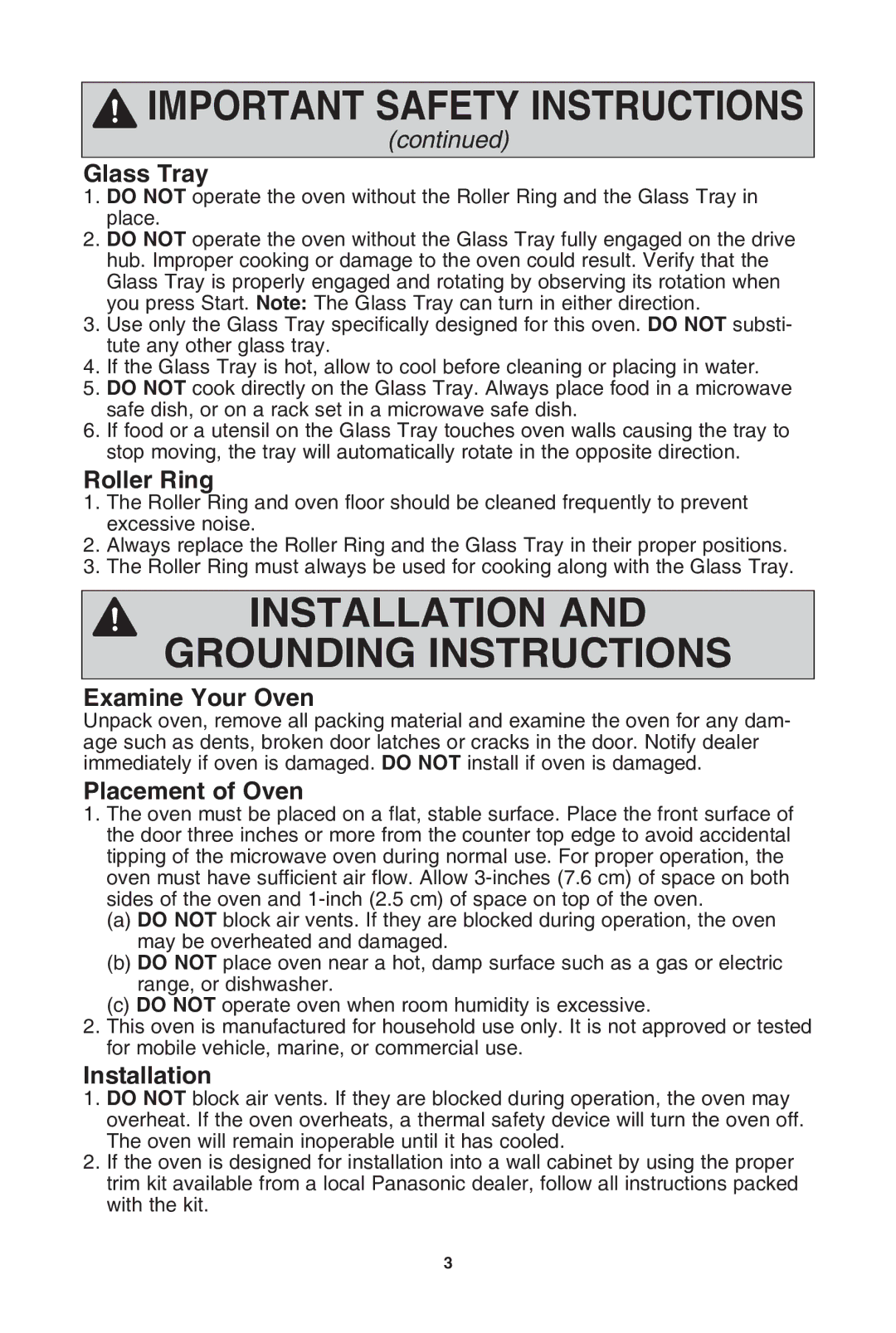 Panasonic NN-SD762S, NN-SD962S, NN-SD972S, NN-SD772S warranty Installation Grounding instructions 