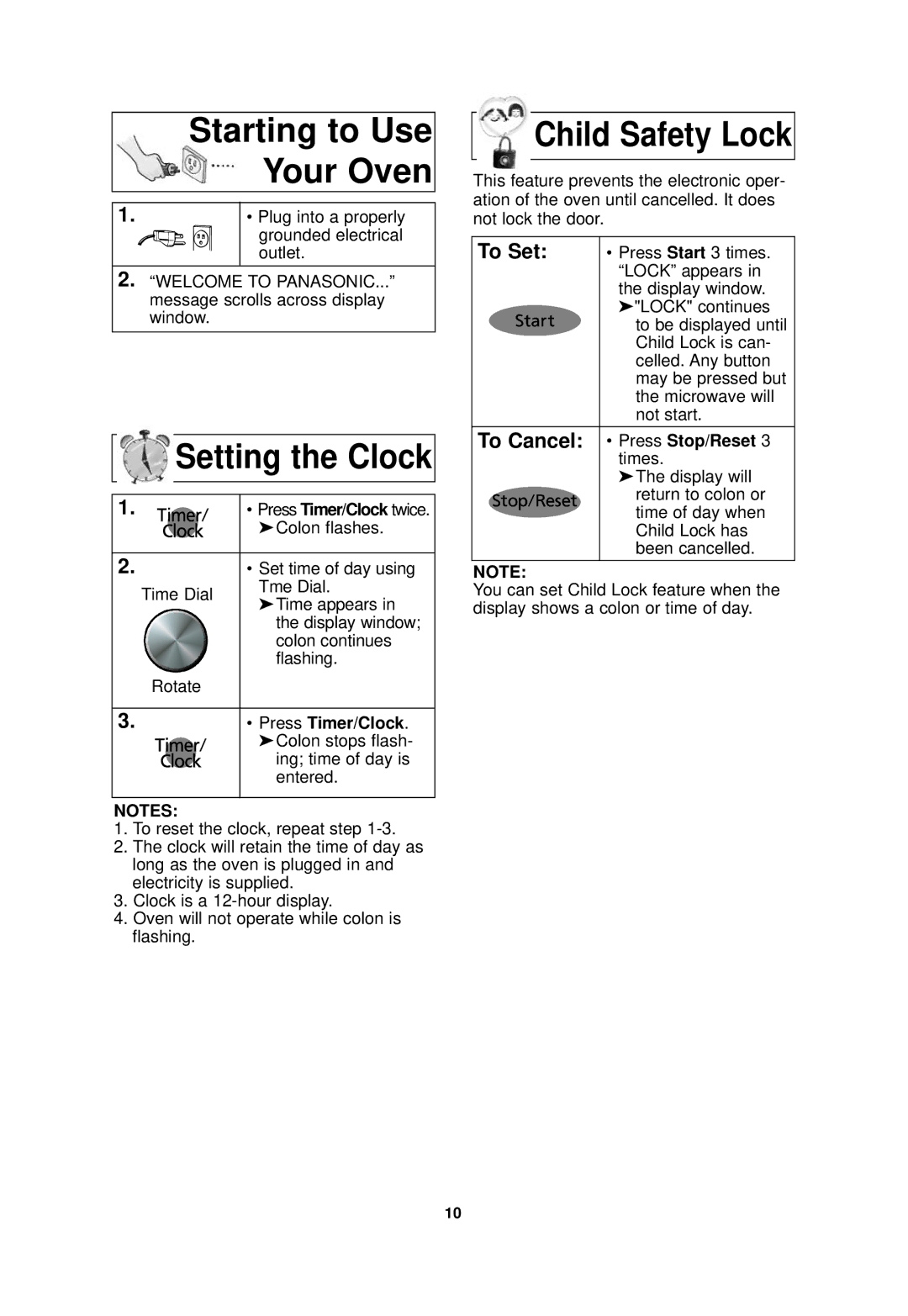 Panasonic NN-SD978, NN-SD778 Starting to Use Your Oven, Setting the Clock, Child Safety Lock, Press Timer/Clock 