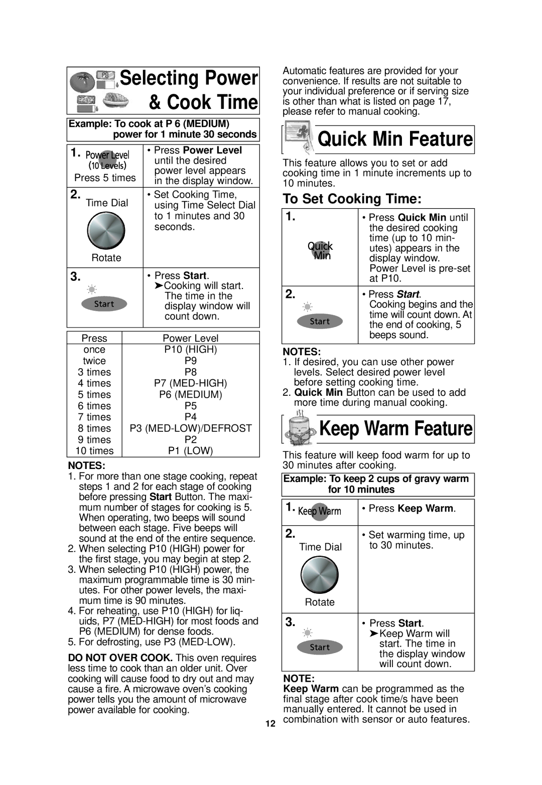 Panasonic NN-SD978, NN-SD778 important safety instructions Quick Min Feature, To Set Cooking Time, Press Power Level 