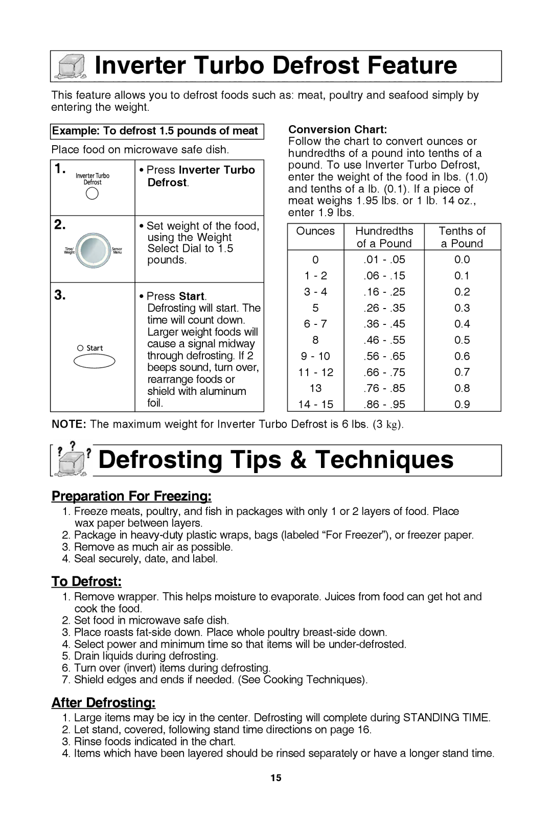 Panasonic IP3999_38N04AP_01_111206.qxd Inverter turbo defrost feature, Defrosting tips & techniques, Conversion chart 