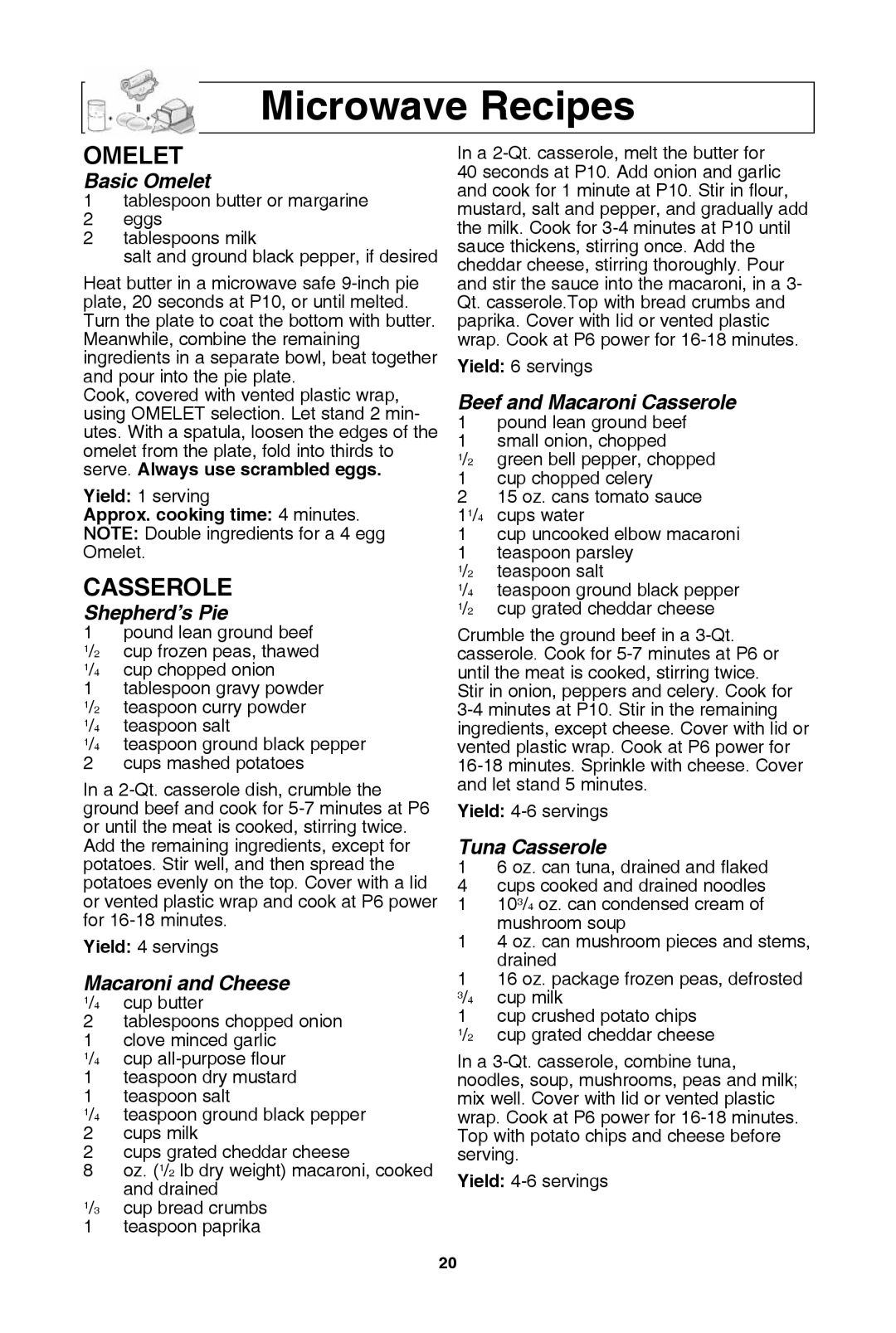 Panasonic NN-SE982S, NN-SE782S warranty Microwave recipes, OMelet, Casserole, Approx. cooking time 4 minutes 