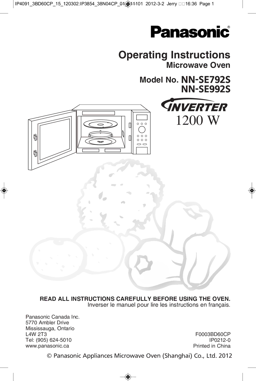 Panasonic NN-SE992S, NN-SE792S manual Operating instructions, Read all instructions carefully before using the oven 