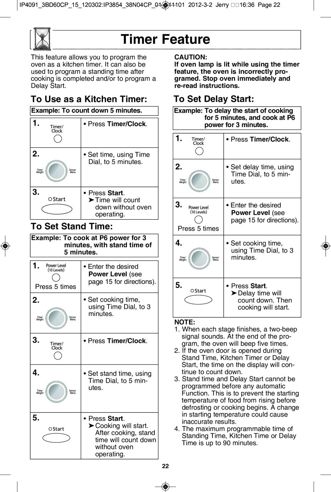 Panasonic NN-SE792S, NN-SE992S manual Timer feature, To use as a Kitchen timer, To set stand time, To set delay start 