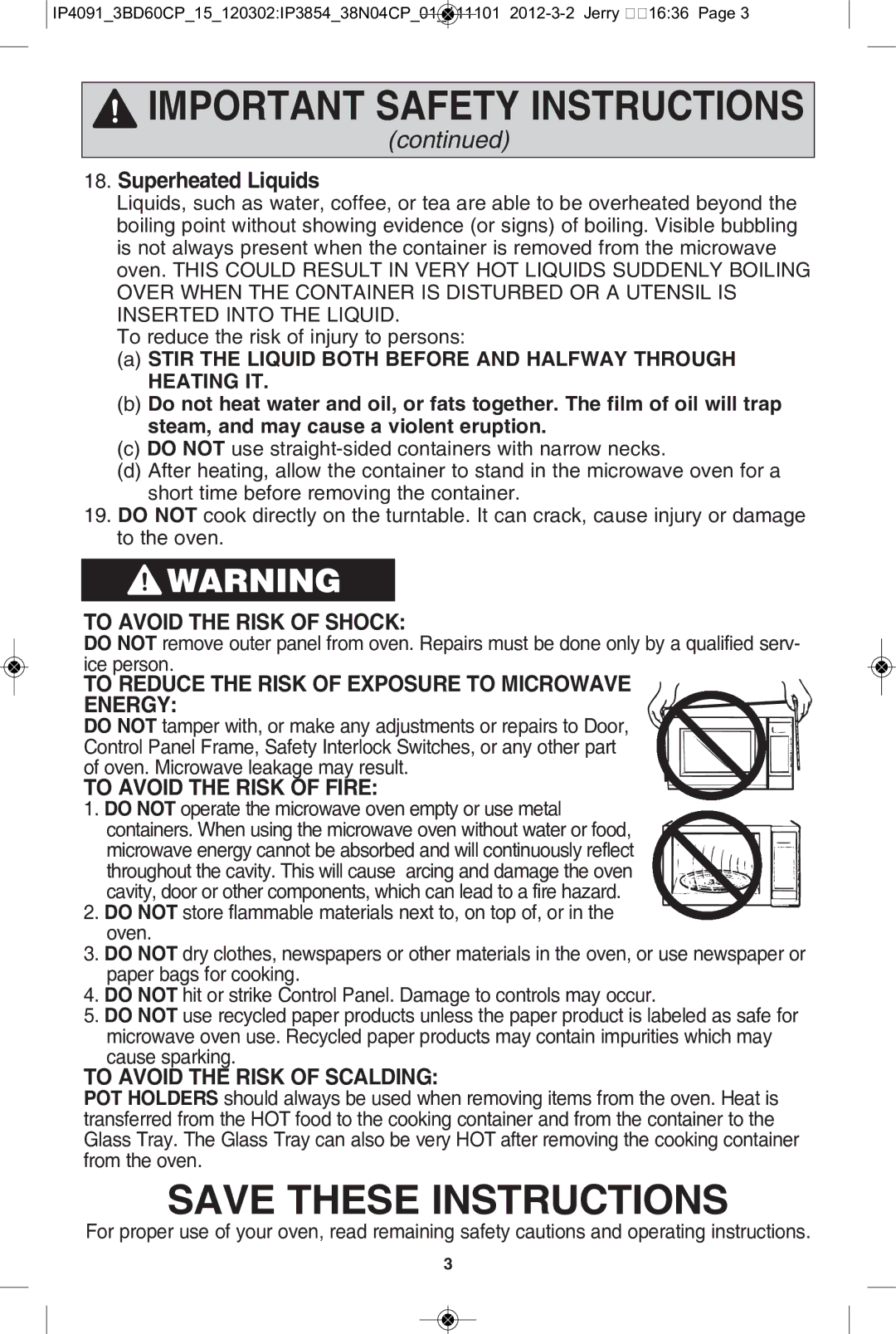 Panasonic NN-SE992S, NN-SE792S manual Superheated liquids 