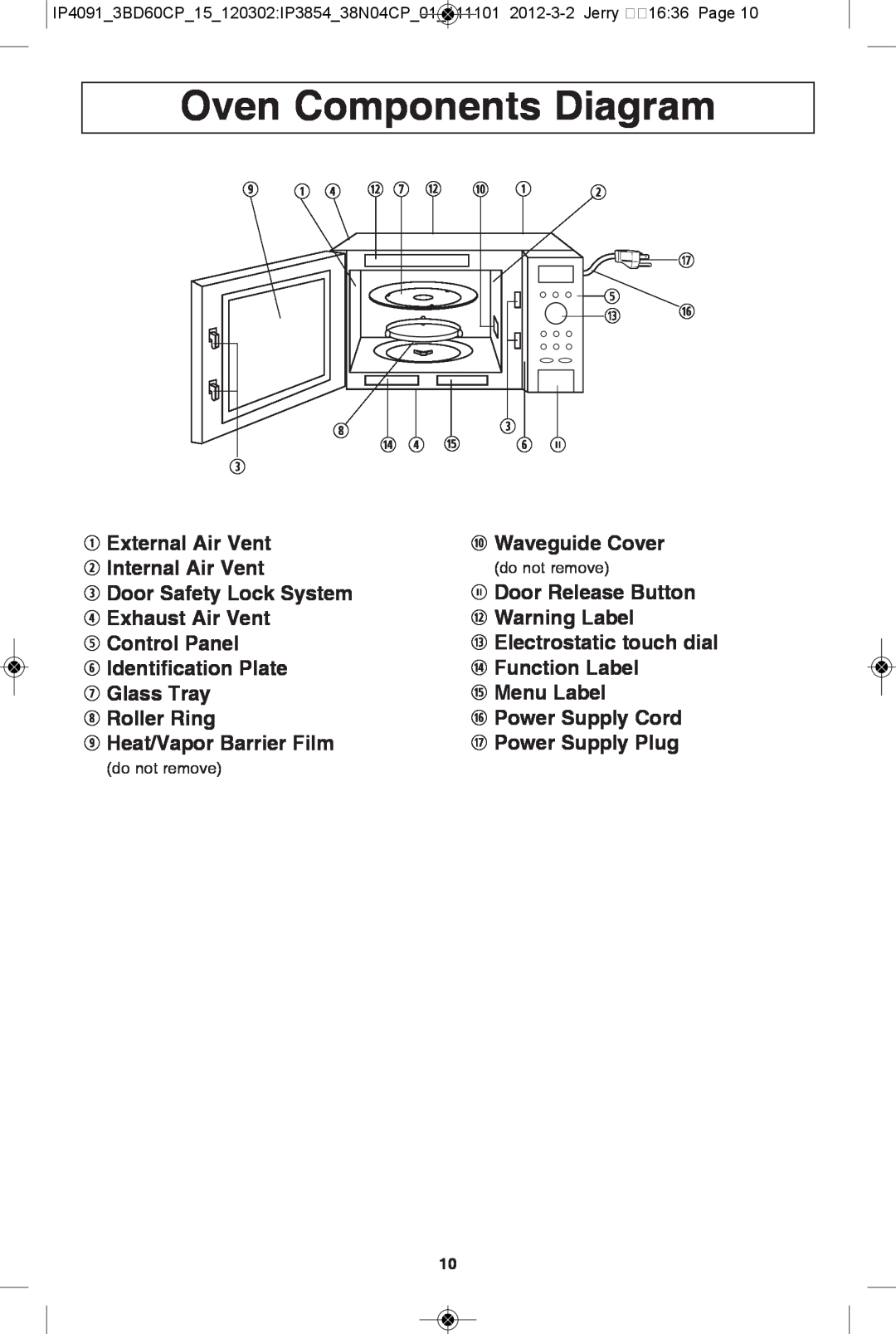 Panasonic NN-SE792S, NN-SE992S manual oven components diagram 