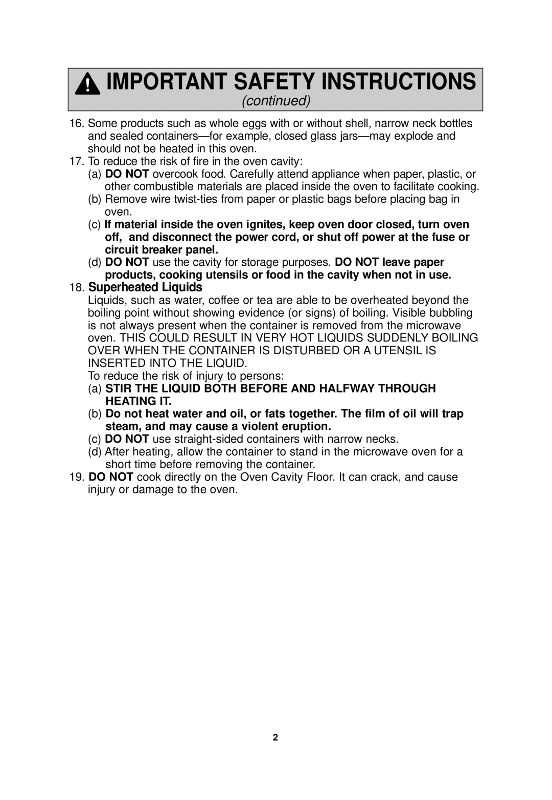 Panasonic NN-SF550M important safety instructions Superheated Liquids 