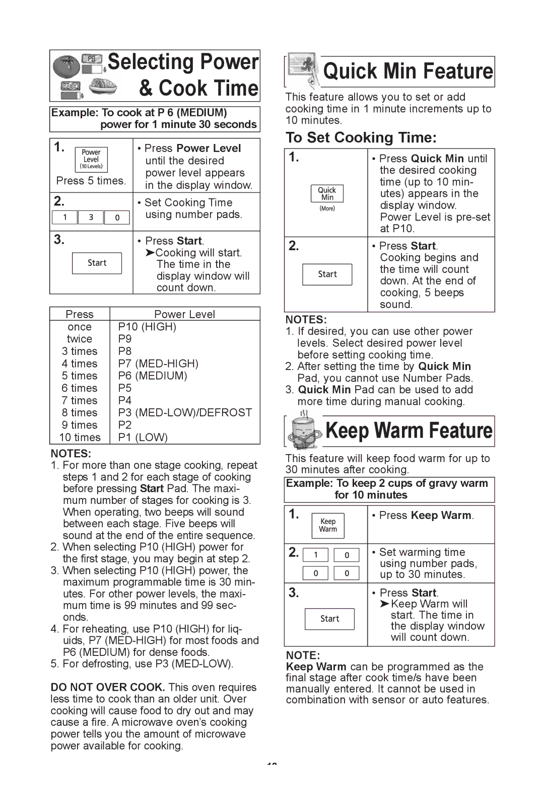 Panasonic NN-SN651B, NN SN671S, NN SN661S, NN/SN651B, NN-SN651W Quick Min feature, To set cooking time, Press Power level 