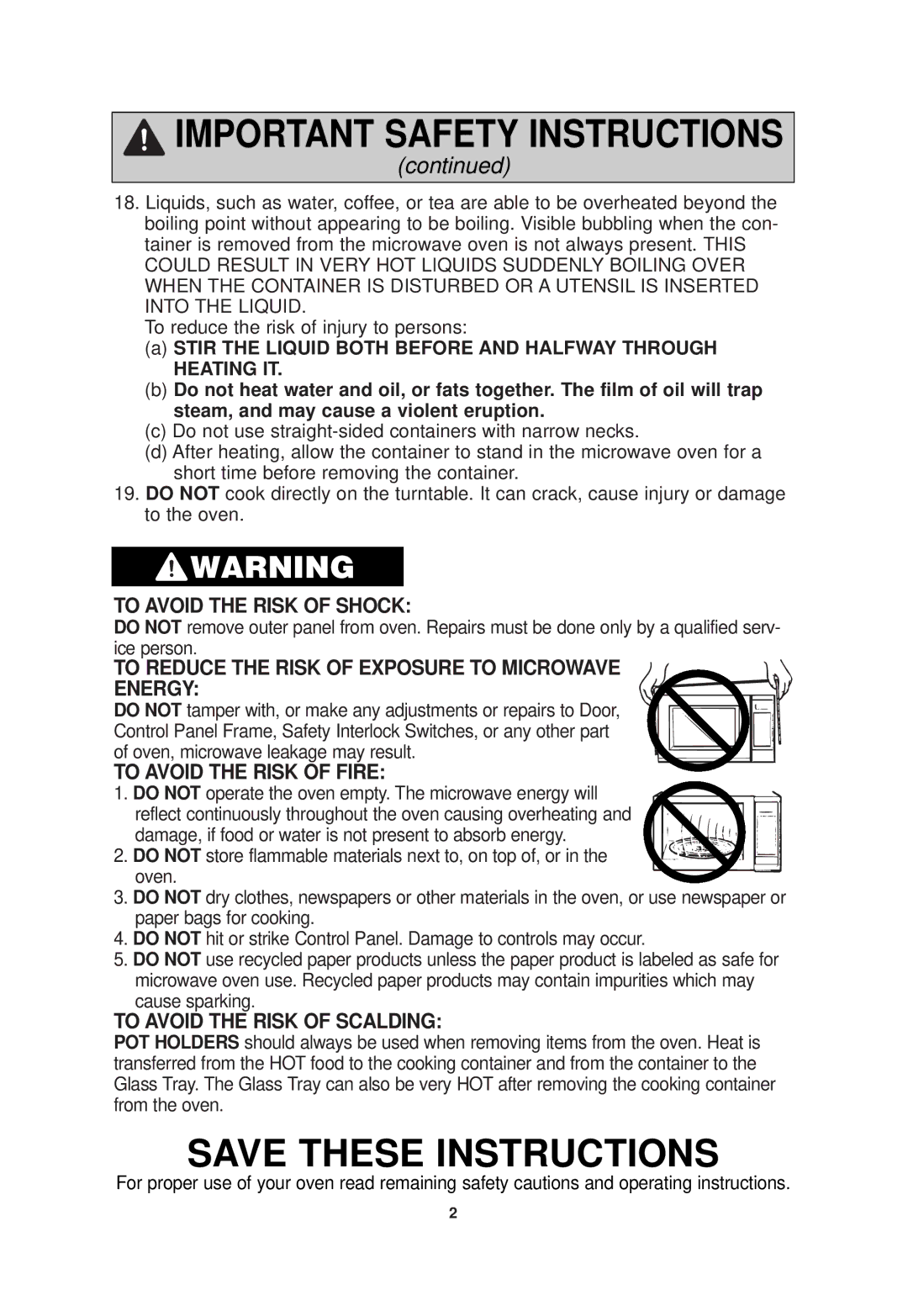 Panasonic NN-SN789 important safety instructions To Avoid the Risk of Shock 