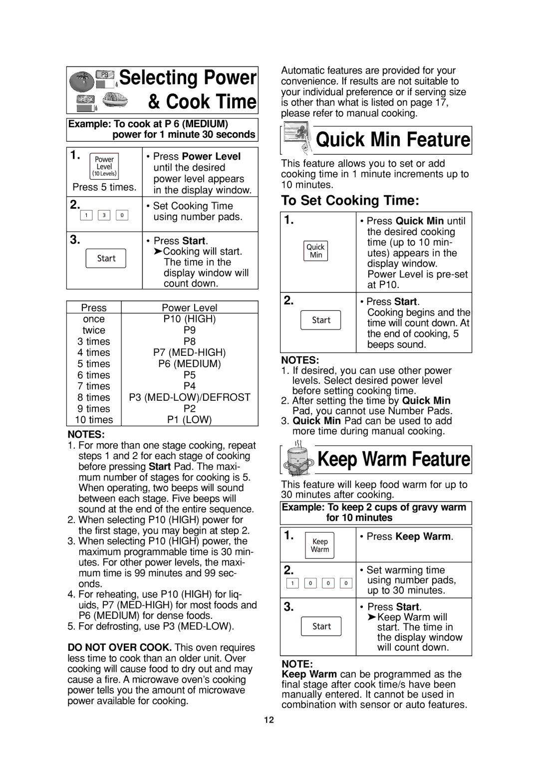 Panasonic NN-SN960S operating instructions Quick Min Feature, To Set Cooking Time, Press Power Level 