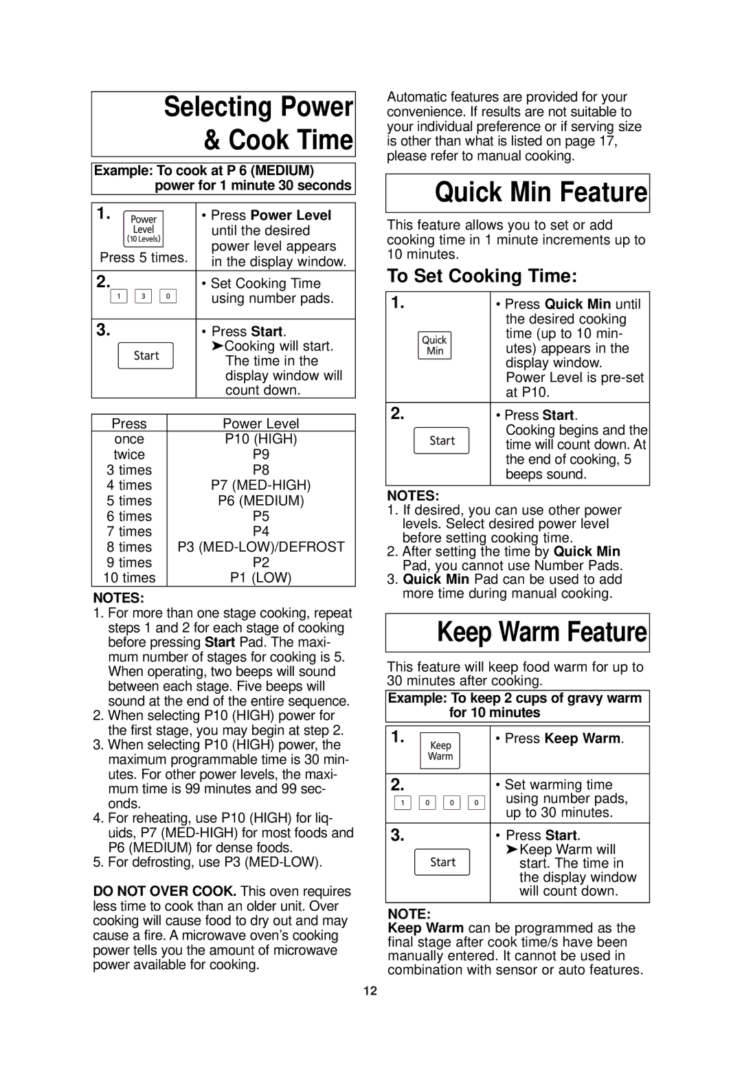 Panasonic NN-SN960S operating instructions Quick Min Feature, To Set Cooking Time, Press Power Level 