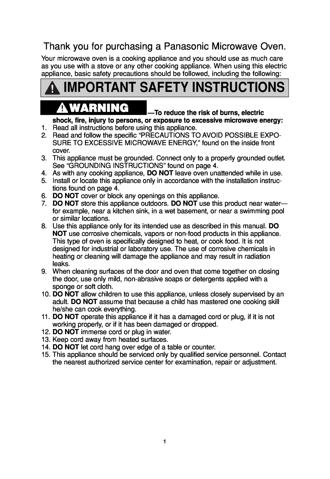 Panasonic NN-SN960S operating instructions Important Safety Instructions 