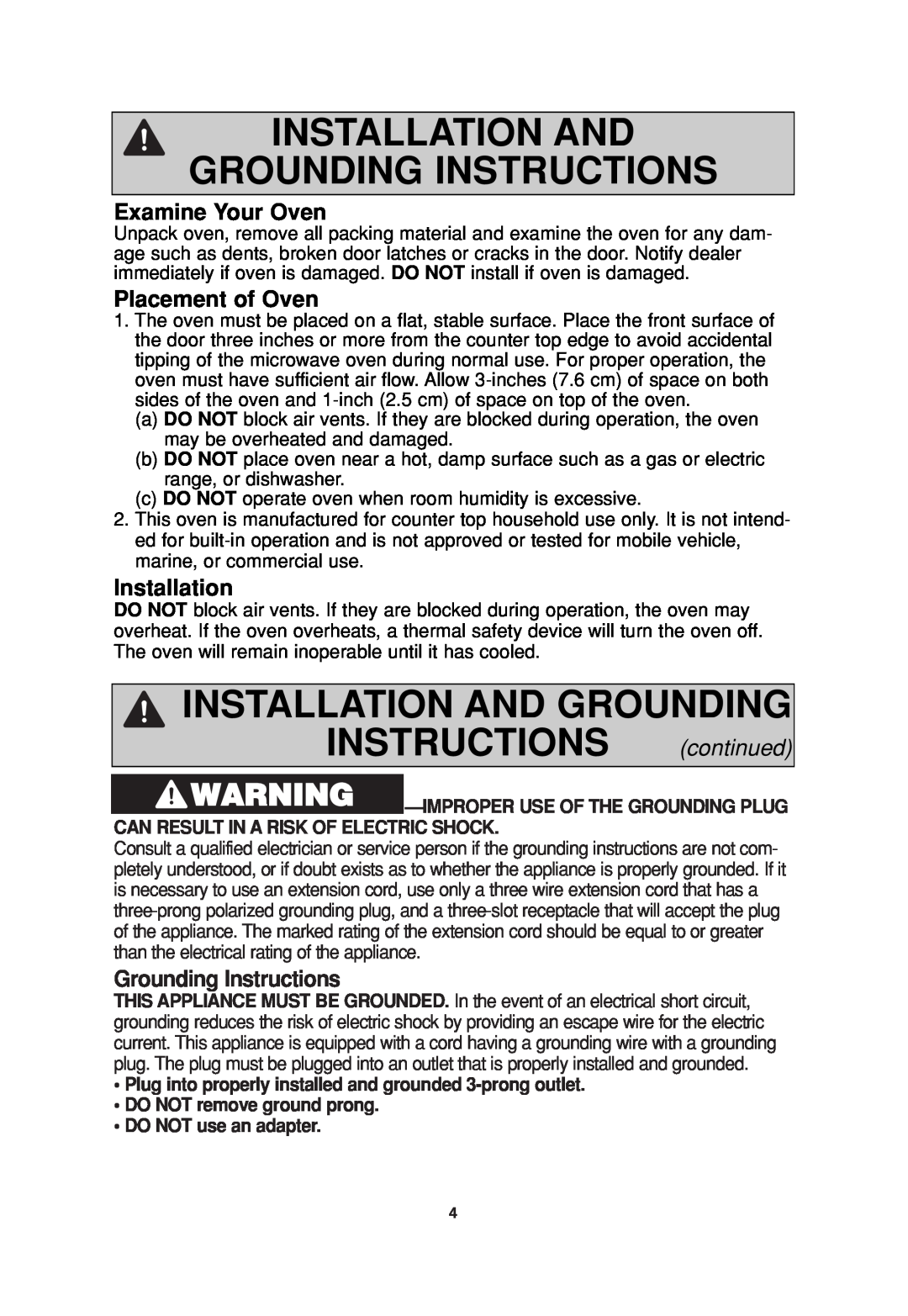 Panasonic NN-SN960S Installation And Grounding Instructions, INSTALLATION AND GROUNDING INSTRUCTIONS continued 