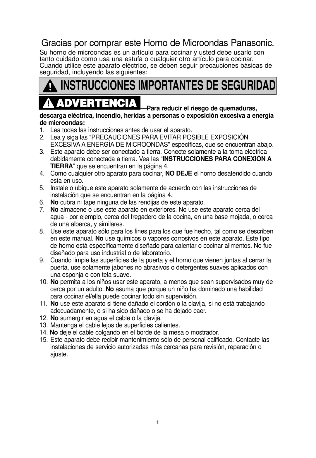 Panasonic NN-SN968 operating instructions Instrucciones Importantes DE Seguridad 