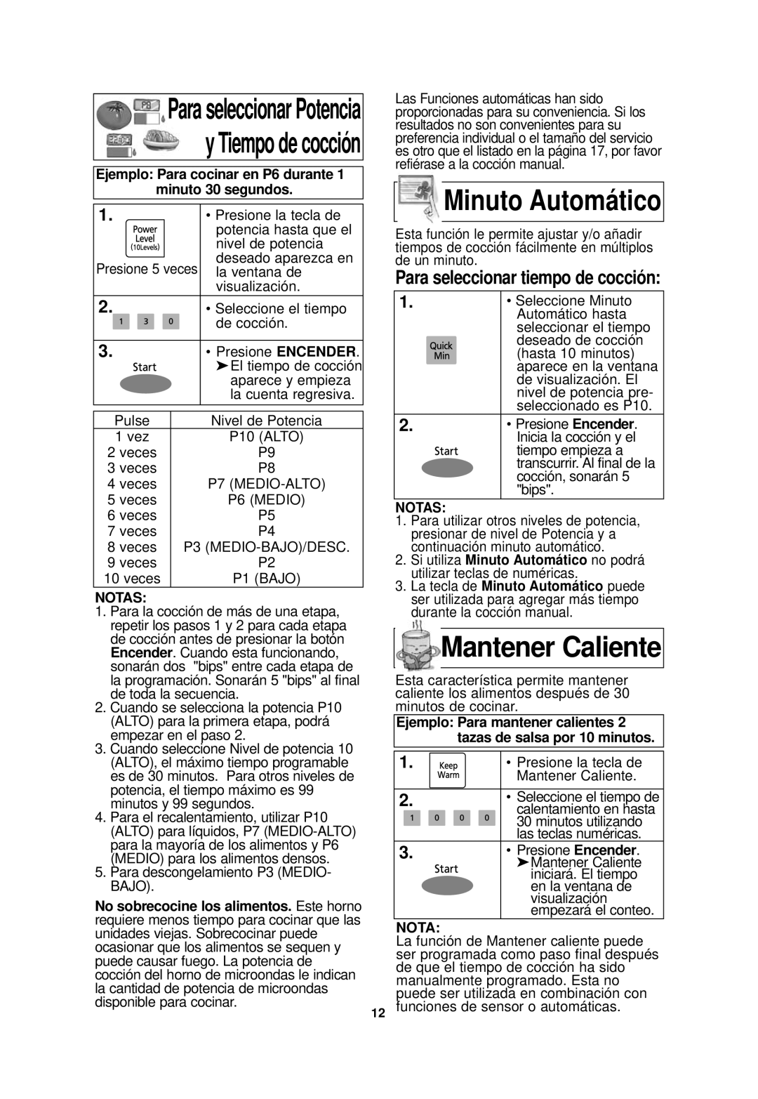 Panasonic NN-SN968 operating instructions Mantener Caliente, Para seleccionar tiempo de cocción 