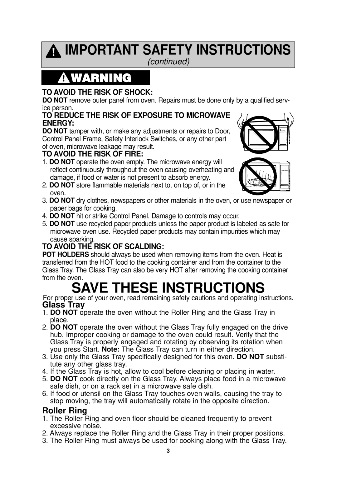 Panasonic NN-SN968 operating instructions Glass Tray, Roller Ring 