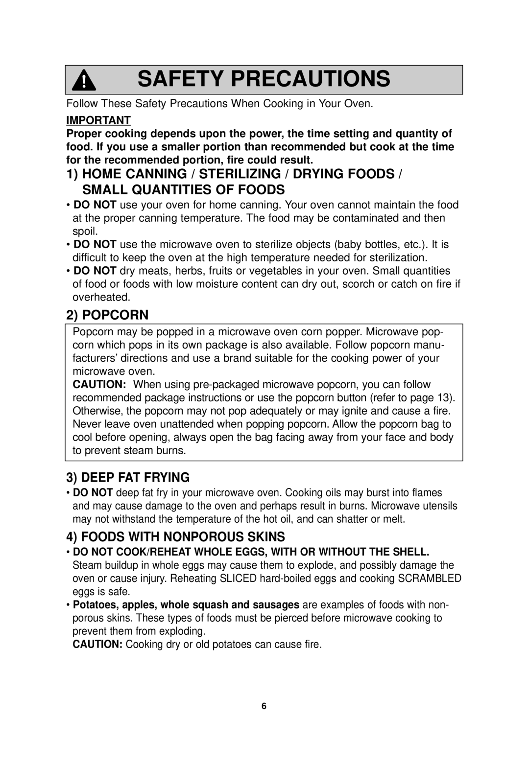 Panasonic NN-SN968 operating instructions Popcorn, Deep FAT Frying, Foods with Nonporous Skins 