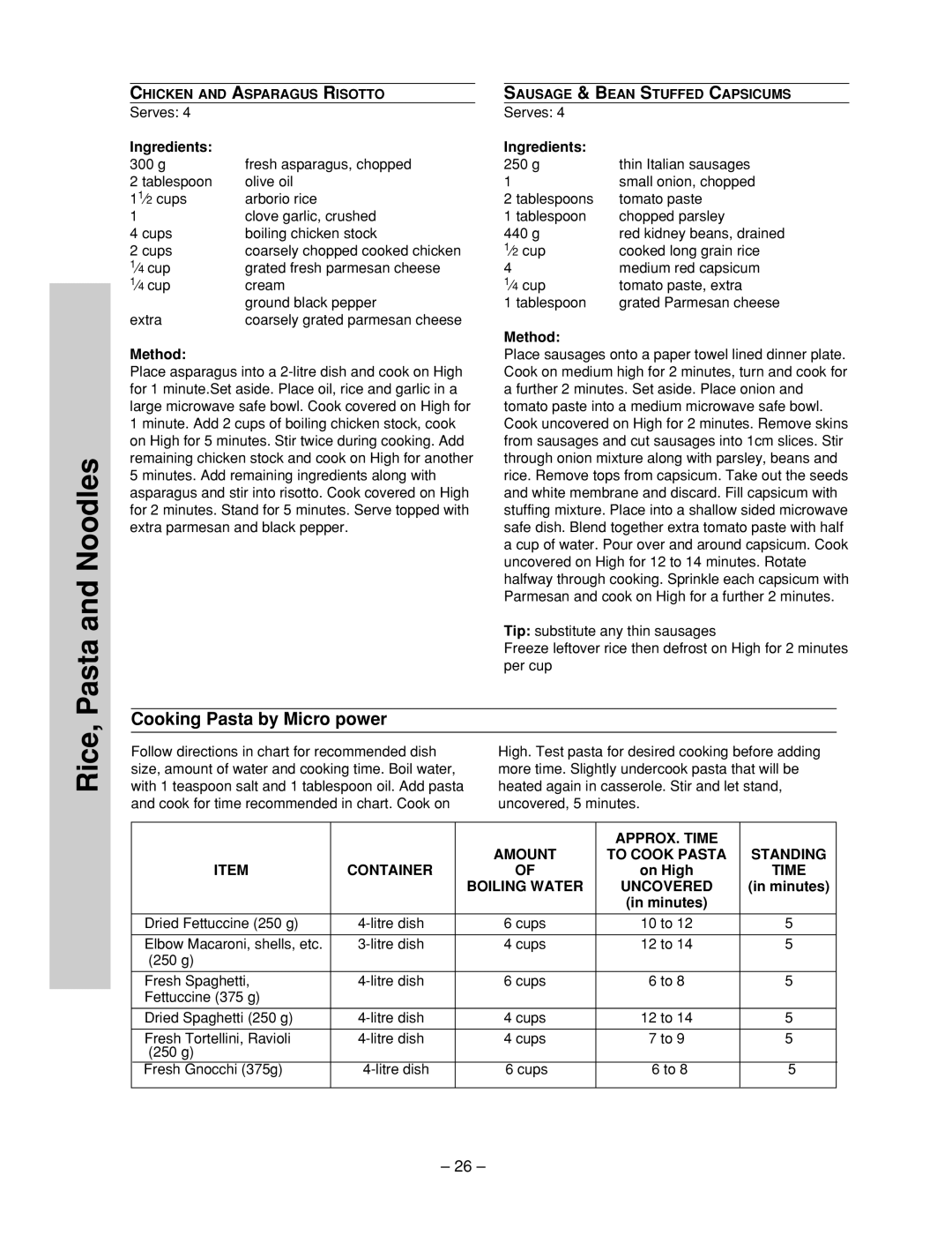 Panasonic NN-ST557W, NN-ST557M manual Pasta and Noodles, Rice, Cooking Pasta by Micro power, Boiling Water Uncovered 