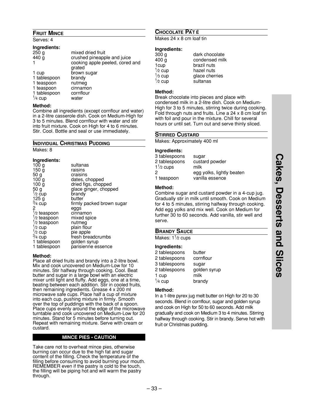 Panasonic NN-ST557M, NN-ST557W manual Mince Pies Caution 