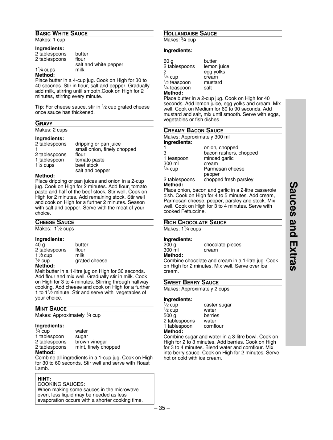 Panasonic NN-ST557M, NN-ST557W manual Ingredients 40 g, Cooking Sauces 