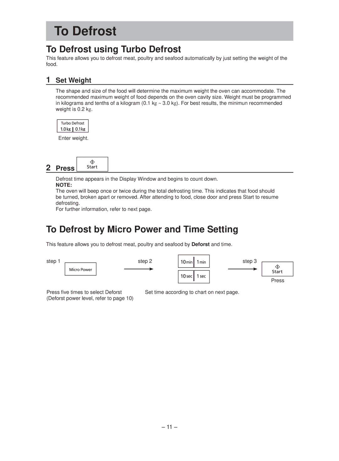 Panasonic NN-ST641W manual To Defrost, Set Weight 