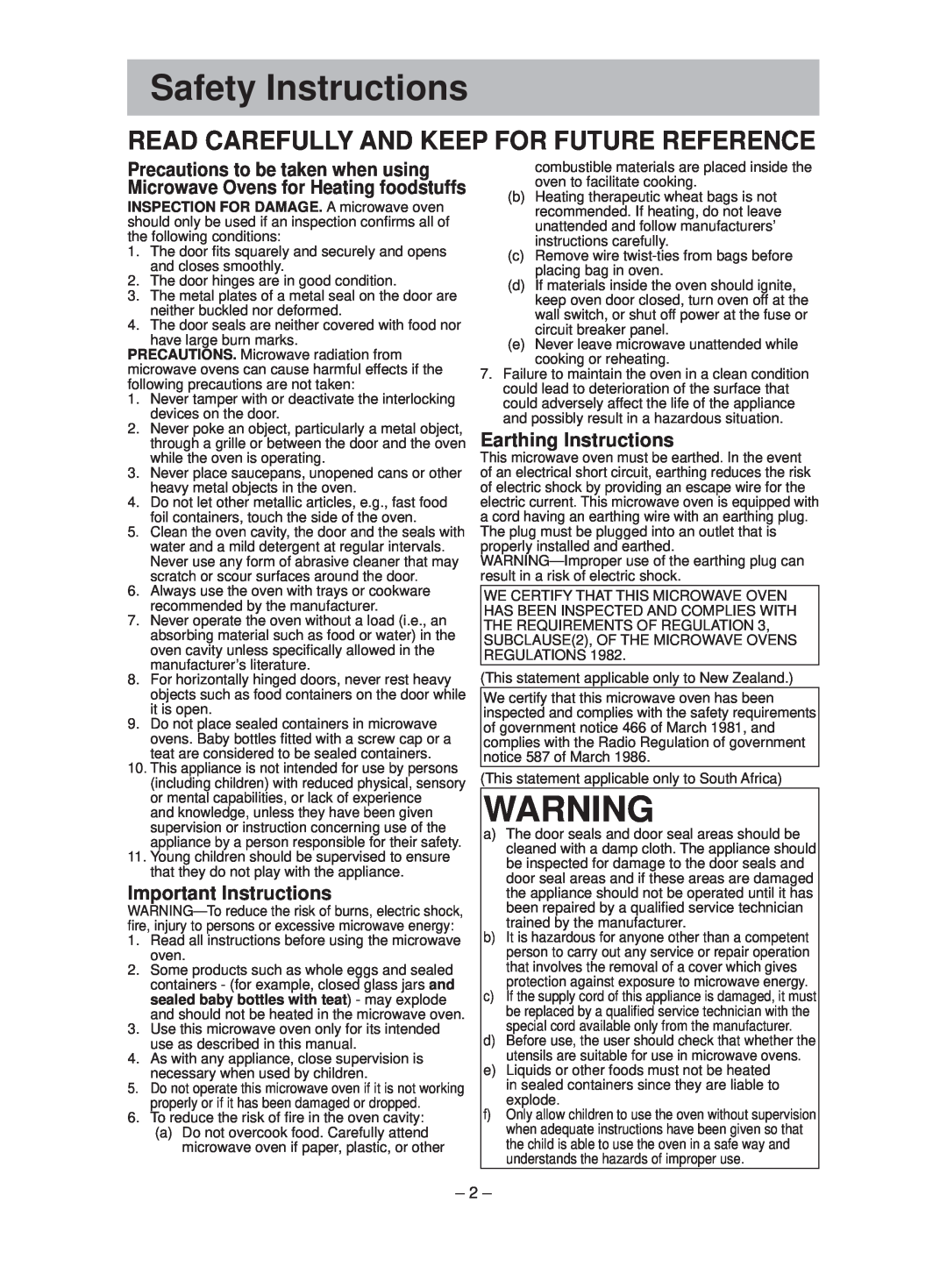 Panasonic NN-ST641W manual Safety Instructions, Read Carefully And Keep For Future Reference, Important Instructions 