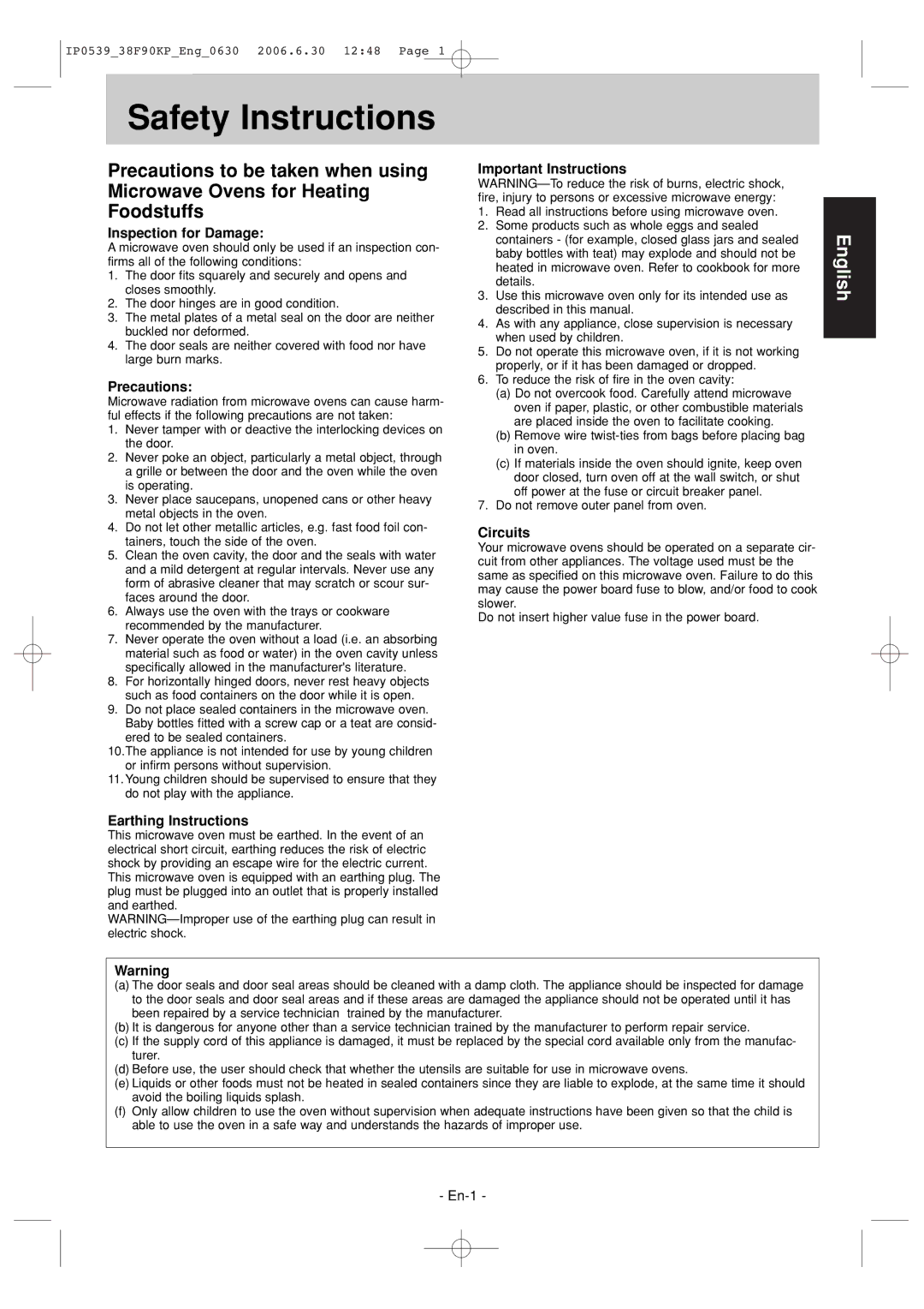 Panasonic NN-ST656W manual Safety Instructions 