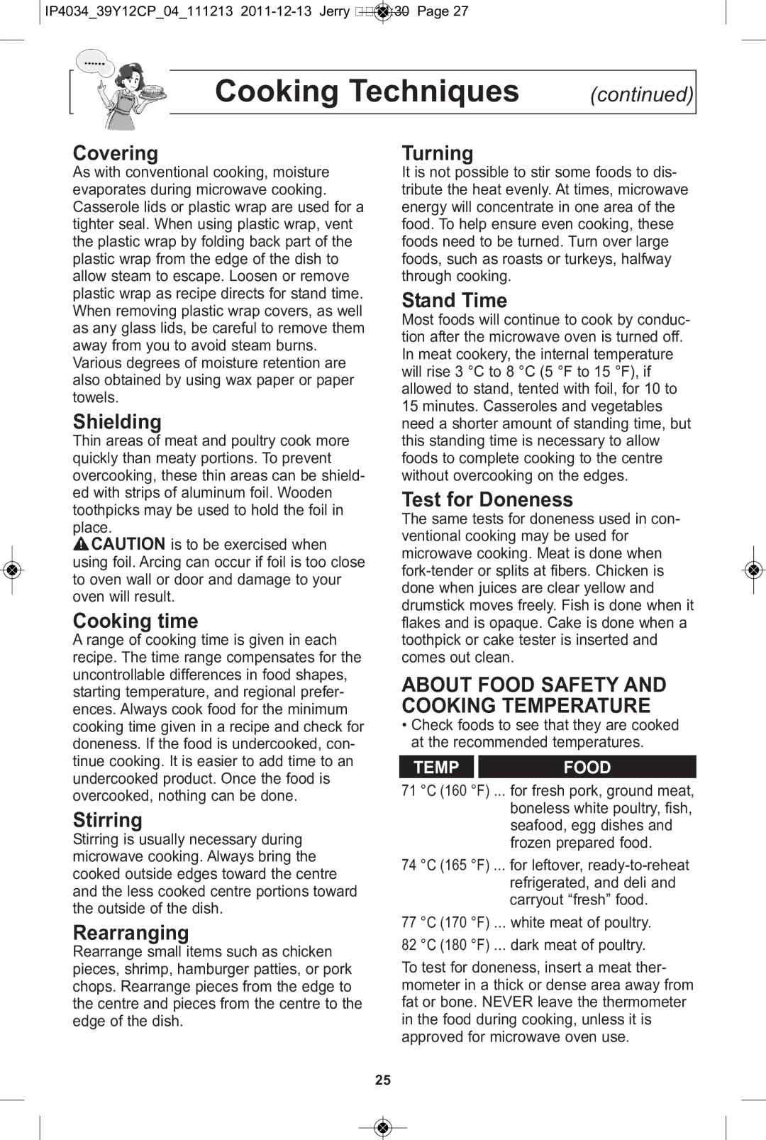 Panasonic NN-ST661S manual Covering, Shielding, Cooking time, Stirring, Rearranging, Turning, Stand Time, Test for Doneness 