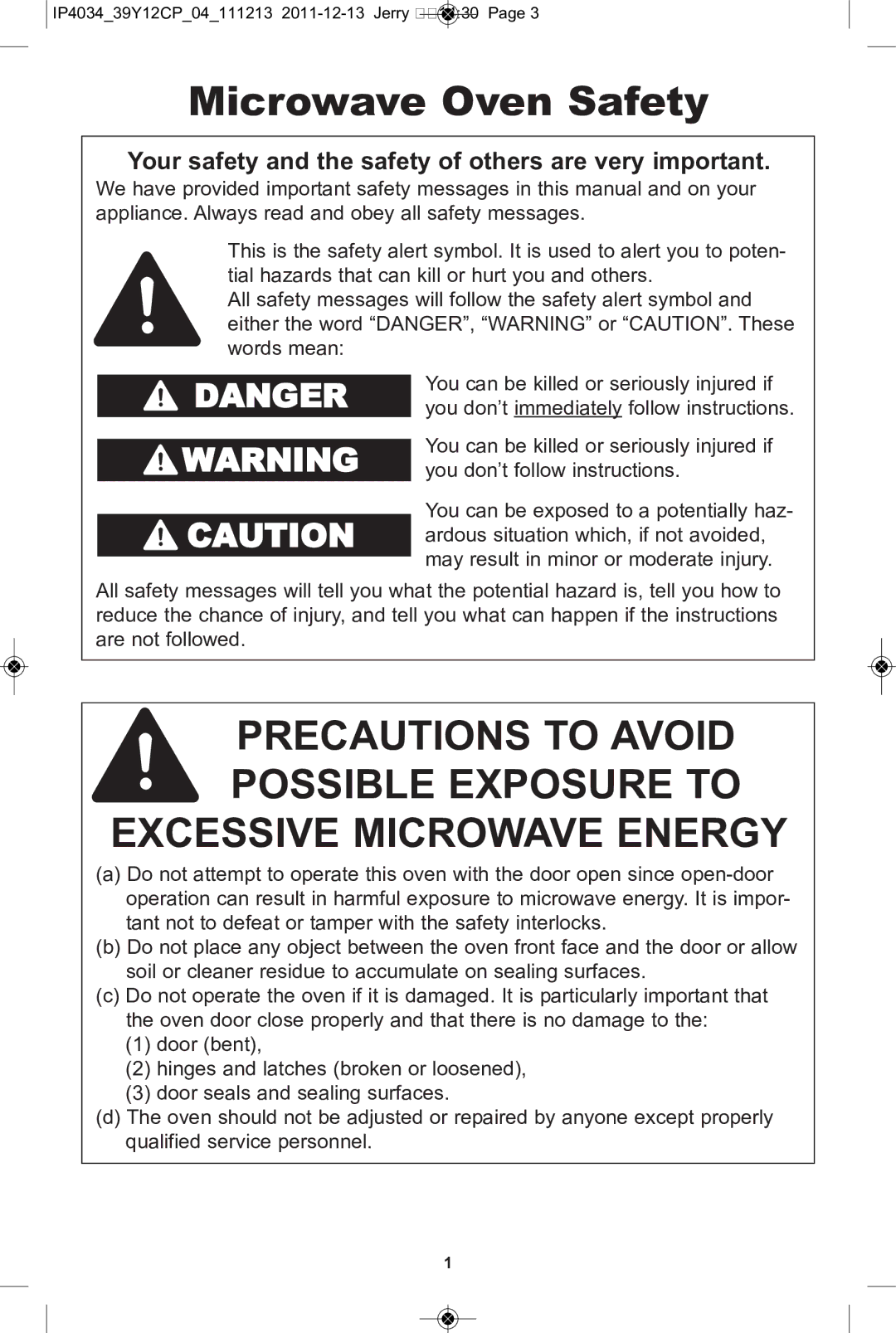 Panasonic NN-ST651W, NN-ST671S, NN-ST652W Microwave oven Safety, Your safety and the safety of others are very important 