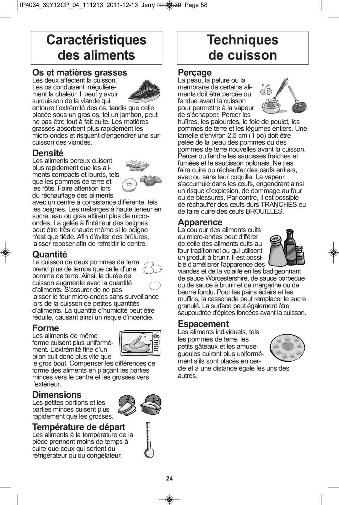 Panasonic NN-ST642W, NN-ST671S, NN-ST652W, NN-ST651W, NN-ST632W, NN-ST651B, NN-ST661S manual Caractéristiques Des aliments 