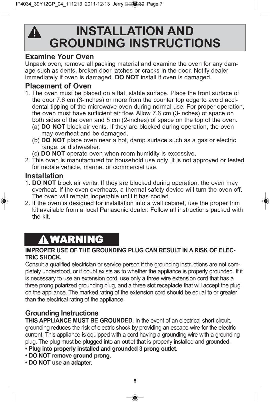 Panasonic NN-ST671S, NN-ST652W, NN-ST642W manual Examine Your Oven, Placement of Oven, Installation, Grounding Instructions 