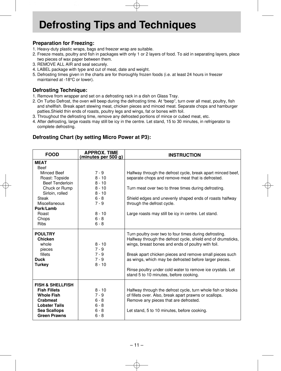 Panasonic NN-ST676M, NN-ST656W manual Defrosting!!!!! ! Tips and Techniques, Preparation for Freezing, Defrosting Technique 