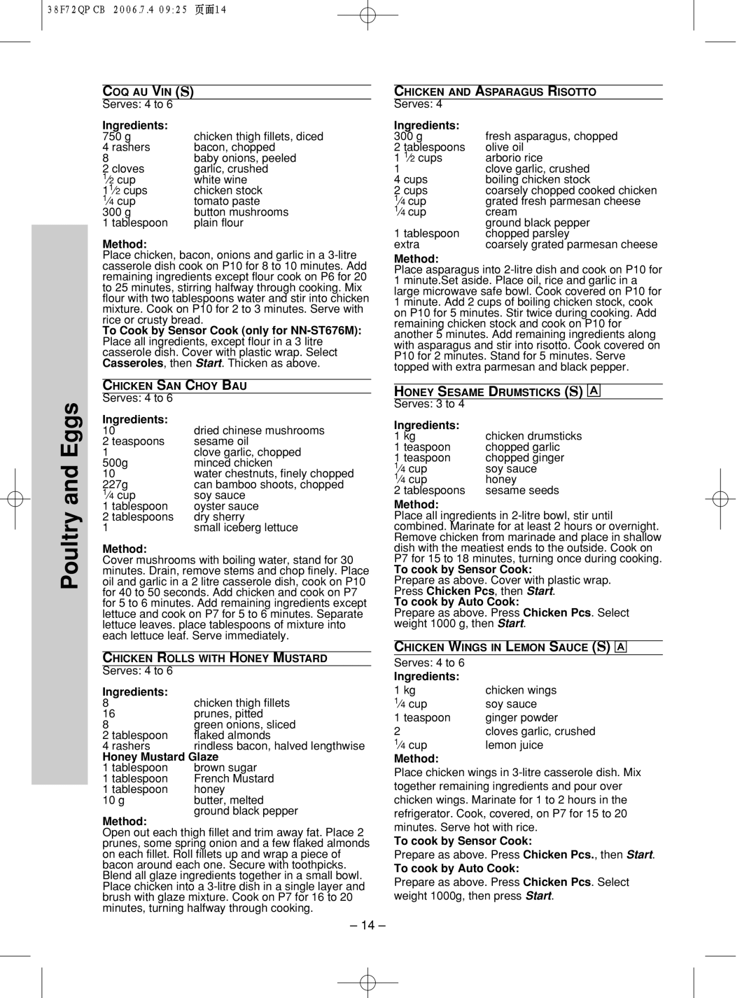 Panasonic NN-ST666W, NN-ST676M, NN-ST656W manual Honey Mustard Glaze 