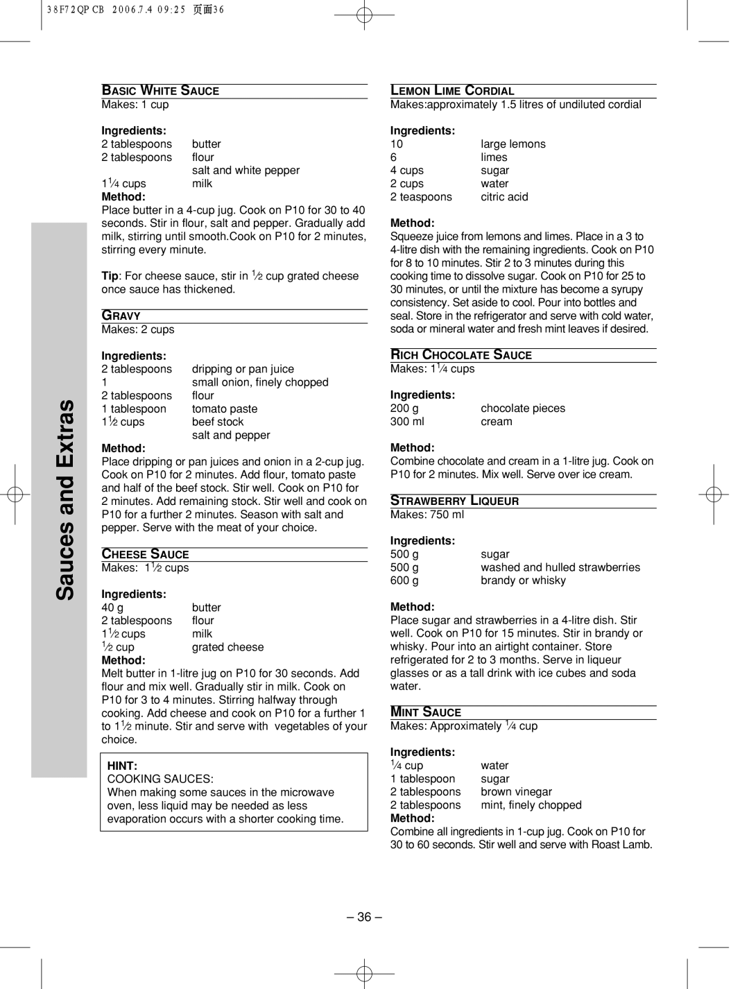 Panasonic NN-ST676M, NN-ST656W, NN-ST666W manual Ingredients 2 tablespoons 2 tablespoons 